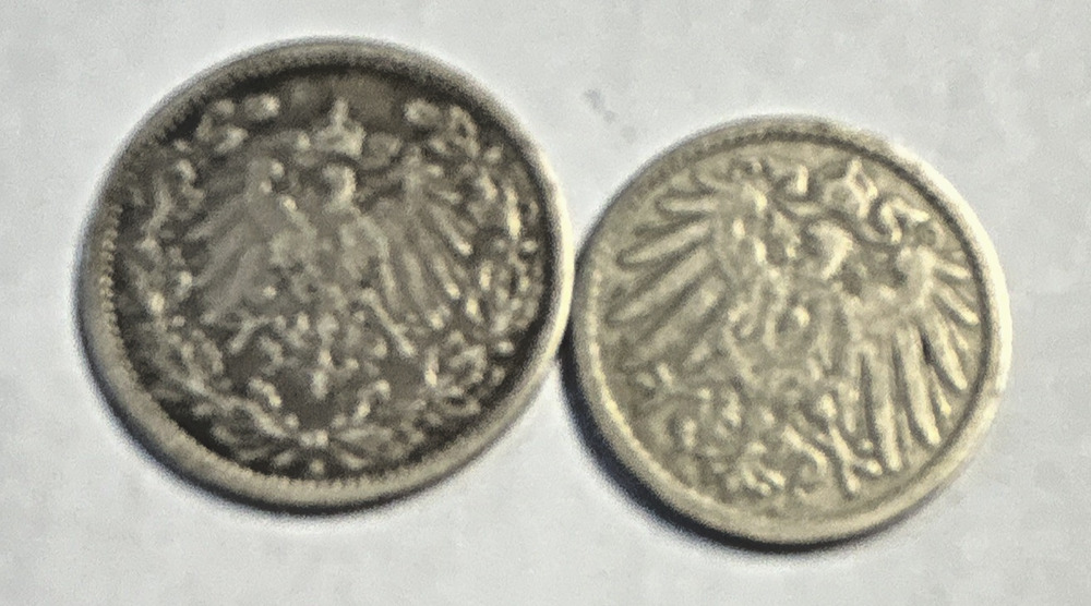 German Empire 2 Coin Lot 1906 A Silver 1/2 Mark & 1898 A 5 Pfennig Berlin